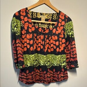 Art and Soul Orange and Pink Graphic 3/4 Sleeve Blouse